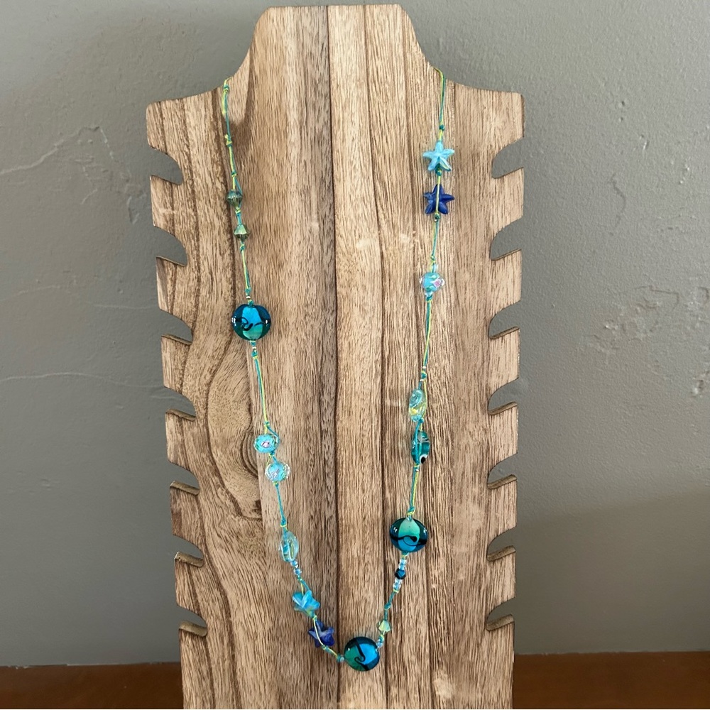 Handmade Blue Beaded Star Necklace